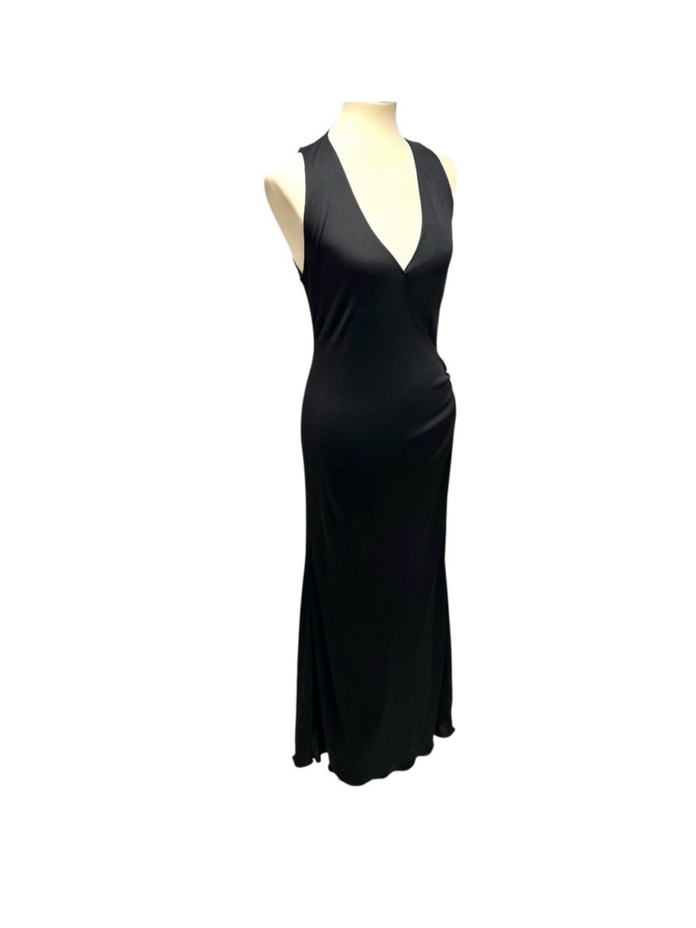 Ralph Lauren Purple Label Black Sleeveless V-Neck Faux wrap dress, silk blend, 8